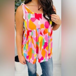 Bibi Vibrant Abstract Print Top
